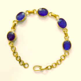 Blue Sapphire Bracelet ( नीलम ब्रेसलेट ) 16.25 Ratti (Neelam) in Panchdhatu With Gold Polish With Lab Report