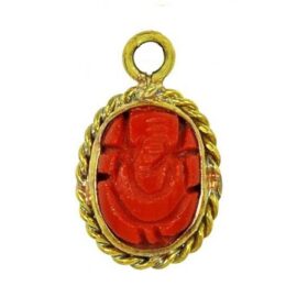 Italian Coral Ganesh Ji Pendant ( मूंगा गणेश पेन्डेन्ट ) 5.25 Ratti (Munga) With Lab Report