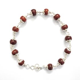 Lal Chandan Bracelet With Silver cap - Adjustable ( लाल चन्दन का ब्रेसलेट ) Red Sandalwood Bracelet - With Lab Report