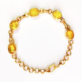 Yellow Sapphire Bracelet (पुखराज ब्रेसलेट) - Total Pukhraj Weight in Bracelet 16.25 Ratti in Peetal (With Gold Polish) With Lab Report